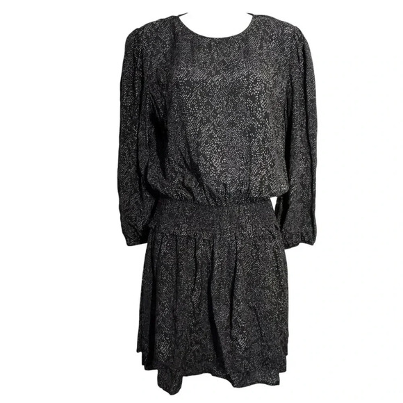 Rails Dress Inez  Python Print Size Medium Smocked Waistband Flutter Hem black - Picture 1 of 12